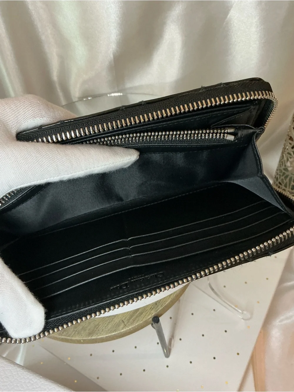 Dior Black Patent Quilted Zip-Around Wallet